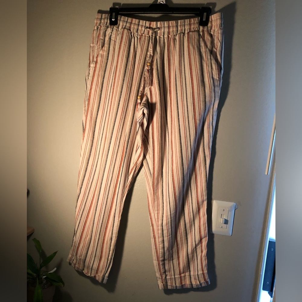 Beau Dawson Wide Legs Linen Pants Striped Size L Breathable Comfy Summer